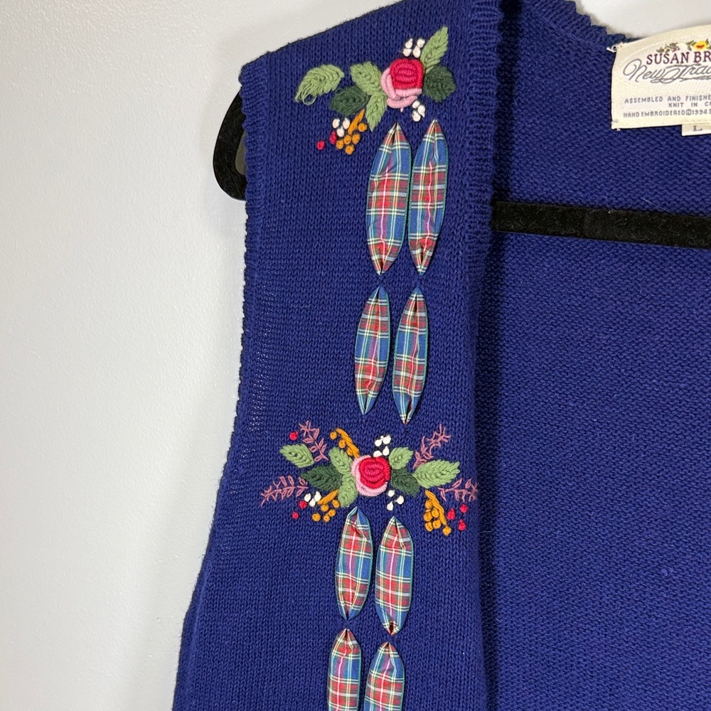 Vintage 90’s Susan Bristol‎ Royal Blue Knit Vest Sz Large - Picture 5 of 8
